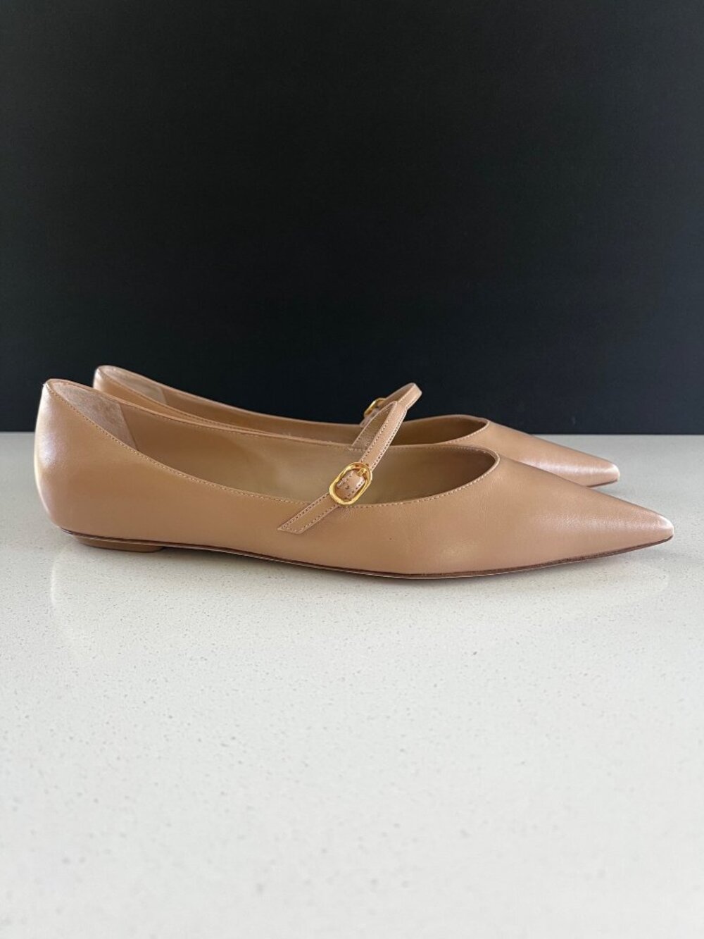 STUART WEITZMAN Emilia beige Leather Mary Jane Ballet Flats SIZE 9.5 - Picture 3 of 7